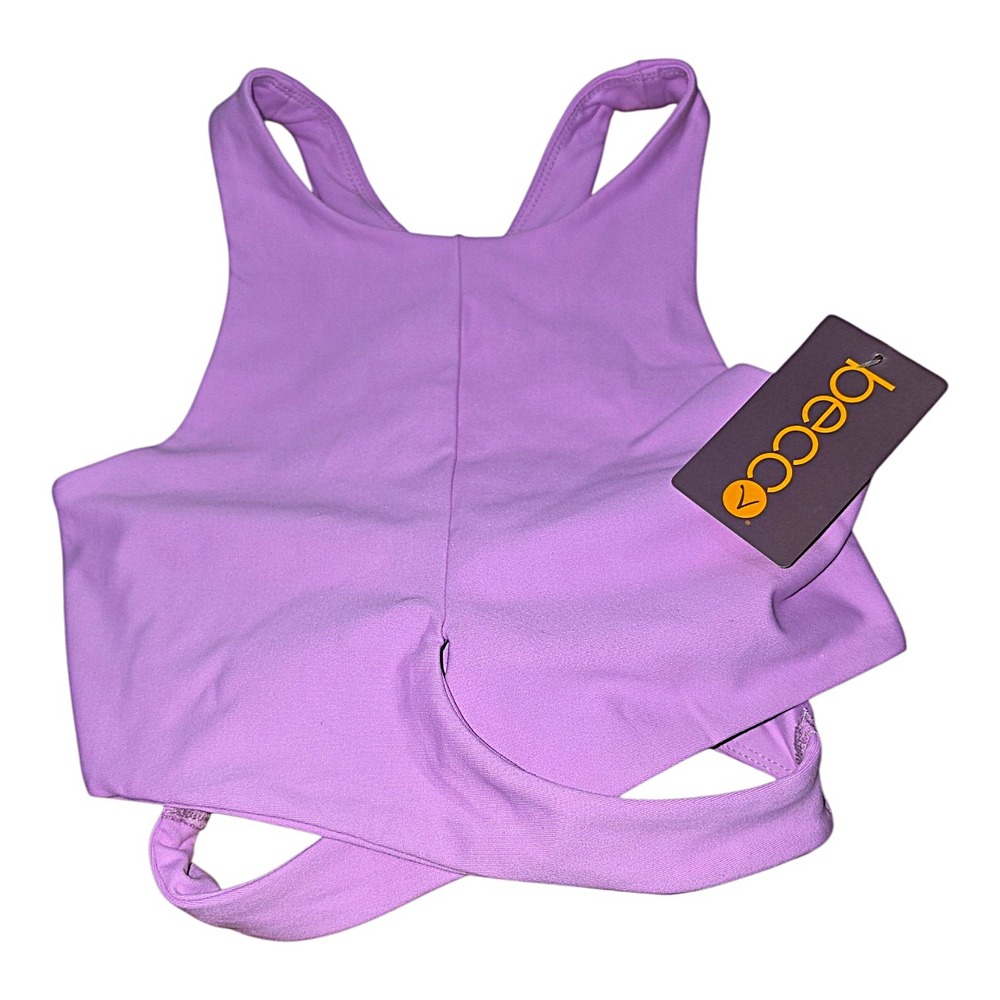 Becco Active Lilac Purple High Neck Wrap Hem Cutout Racerback Sports Bra NEW